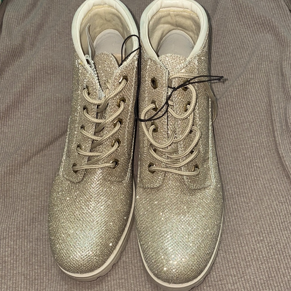 Gold so sparkly cliff combat boots